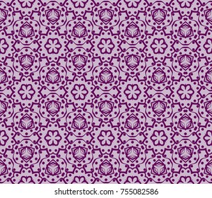 Seamless tiled pattern of floral ornament. Sacred geometry oriental trellis print. Vector Illustration.