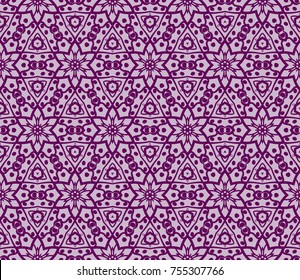 Seamless tiled pattern of floral ornament. Sacred geometry oriental trellis print. Vector Illustration.