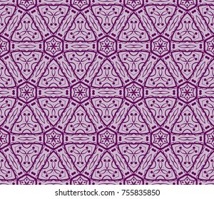 Seamless tiled pattern of floral ornament. Sacred geometry oriental trellis print. Vector Illustration.