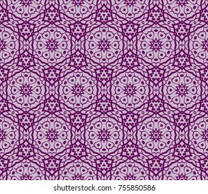 Seamless tiled pattern of floral ornament. Sacred geometry oriental trellis print. Vector Illustration.