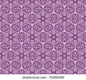 Seamless tiled pattern of floral ornament. Sacred geometry oriental trellis print. Vector Illustration.