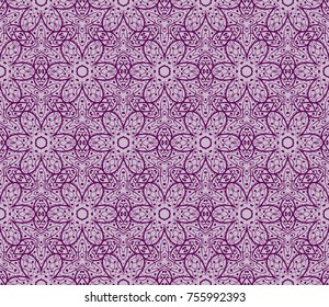 Seamless tiled pattern of floral ornament. Sacred geometry oriental trellis print. Vector Illustration.