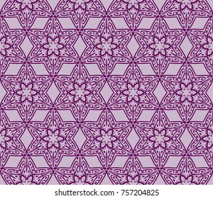 Seamless tiled pattern of floral ornament. Sacred geometry oriental trellis print. Vector Illustration.