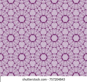 Seamless tiled pattern of floral ornament. Sacred geometry oriental trellis print. Vector Illustration.