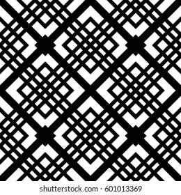 Seamless tiled pattern of Japanese trellis. Oriental traditional grid print. Abstract black and white background of intersected squares in Asian style. Vector Illustration. 