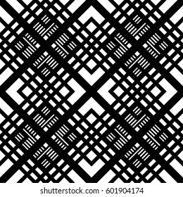 Seamless tiled pattern of Japanese trellis. Oriental traditional grid print. Abstract black and white background of intersected squares in Asian style. Vector Illustration. 