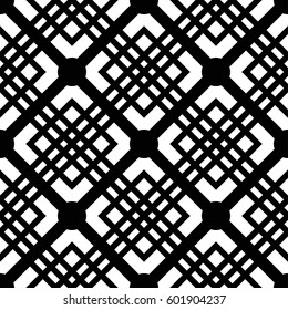 Seamless tiled pattern of Japanese trellis. Oriental traditional grid print. Abstract black and white background of intersected squares in Asian style. Vector Illustration. 