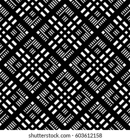 Seamless tiled pattern of Japanese trellis. Oriental traditional grid print. Abstract black and white background of intersected squares in Asian style. Vector Illustration. 