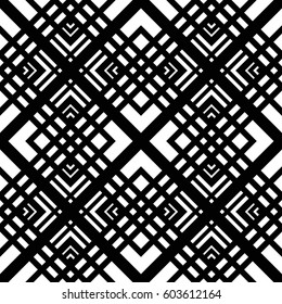 Seamless tiled pattern of Japanese trellis. Oriental traditional grid print. Abstract black and white background of intersected squares in Asian style. Vector Illustration. 