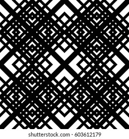Seamless tiled pattern of Japanese trellis. Oriental traditional grid print. Abstract black and white background of intersected squares in Asian style. Vector Illustration. 
