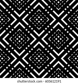Seamless tiled pattern of Japanese trellis. Oriental traditional grid print. Abstract black and white background of intersected squares in Asian style. Vector Illustration. 
