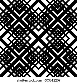 Seamless tiled pattern of Japanese trellis. Oriental traditional grid print. Abstract black and white background of intersected squares in Asian style. Vector Illustration. 