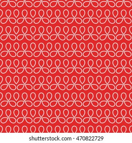 Seamless tiled red geometric pattern of dotted petals in garlands. Beads. Gift paper background. Vector illustration.