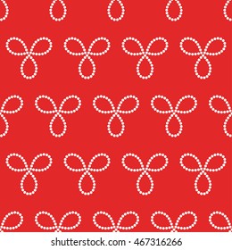 Seamless tiled red geometric zigzag pattern of dotted triangles. Beads. Gift paper background. Vector illustration.