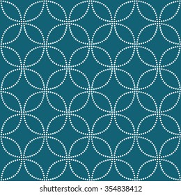 Seamless tiled turquoise geometric background of petals and flowers. Grid. Dotted mosaic pattern. Vector illustration.