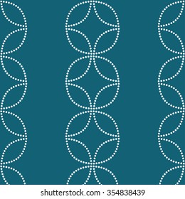 Seamless tiled turquoise geometric background of petals and flowers. Grid. Dotted mosaic pattern. Vector illustration.