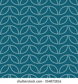 Seamless tiled turquoise geometric background of leaves and petals. Grid. Dotted mosaic pattern. Vector illustration.