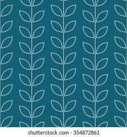 Seamless tiled turquoise geometric background of plant with leaves. Grid. Dotted mosaic pattern. Vector illustration.