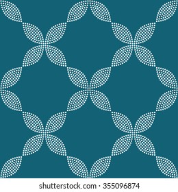Seamless tiled turquoise geometric background of petals and flowers. Grid. Dotted mosaic pattern. Vector illustration.
