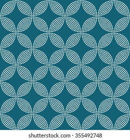 Seamless tiled turquoise geometric background of petals and flowers. Grid. Dotted mosaic pattern. Vector illustration.