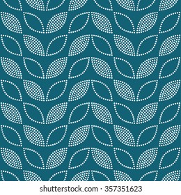 Seamless tiled turquoise geometric background of leaves and petals. Grid. Dotted mosaic pattern. Vector illustration.