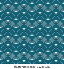 Seamless tiled turquoise geometric background of leaves and petals. Grid. Dotted mosaic pattern. Vector illustration.