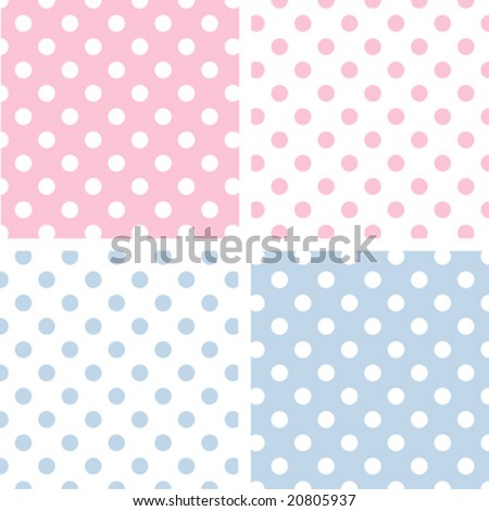 Seamless Tiles: Large White Polka Dots on Pastel Pink and Blue with reverse. EPS8 includes four pattern swatches (tiles) that will seamlessly fill any shape.