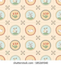 Seamless tiles pattern with Dutch traditional elements. EPS 10. No transparency. No gradients.