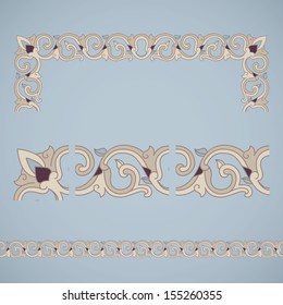 Seamless tiling border and frame with corner. Inspired by old ottoman ornaments