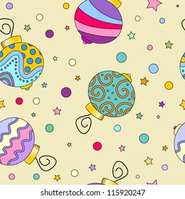 Seamless tiling colorful vector bauble and star texture