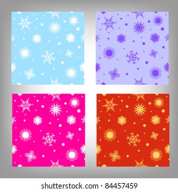 Seamless tiling colorful vector Christmas textures with snowflakes and stars