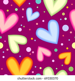 Seamless tiling colorful vector heart pattern