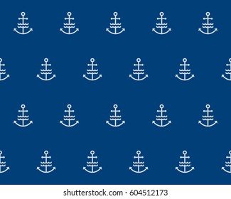 Seamless tiling pattern with anchors. Hipster vector wrapping paper design. Stylish fashion ornament. Decorative fabric texture print. Naval deep blue banner background. Flat navy illustration