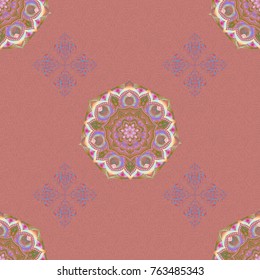 Seamless tiling pattern in brown and green colors. Vector vintage damask ornament.