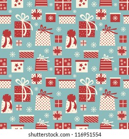 Seamless tiling pattern with Christmas presents.