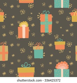 Seamless tiling pattern with Christmas presents.
