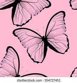 seamless tiling repeating butterfly pattern background with beautiful pink butterflies