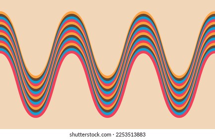 Seamless Tiling Retro Color Wave Pattern Vintage Vector Wallpaper