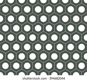 Seamless timber green hexagonal pattern with round dots vector