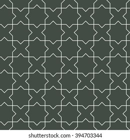 Seamless timber green islamic hexagonal stars outline pattern vector