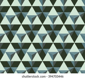 Seamless timber green isometric 3D illusion triangles pattern vector