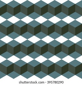 Seamless timber green isometric cubes levels puzzle illusion pattern vector