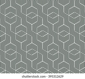 Seamless timber green striped isometric hexagonal op art pattern vector