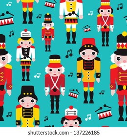 Seamless tin soldiers kids vintage toy background pattern in vector