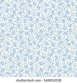 Seamless Tiny Blue Flower With White Background