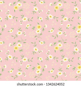 Seamless Tiny Daisy Flower Pattern With Pinky Peach Background