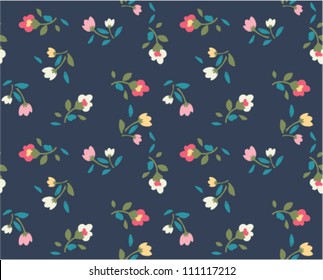seamless tiny floral pattern on navy background