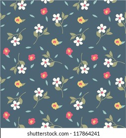 seamless tiny floral pattern on navy background