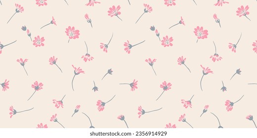 Seamless tiny flowers on a beige background. Vector hand drawn cute floral pattern. Template for textile, fashion, print, surface design, paper, cover, fabric, interior decor, wallpaper