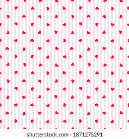 Seamless Tiny Heart Pattern With Light Pink Stripe Background